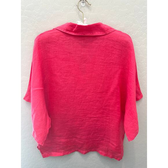 STARK X | Hot Pink 100% Linen Lagenlook Collared Boxy Oversized Top | Medium - Picture 4 of 8